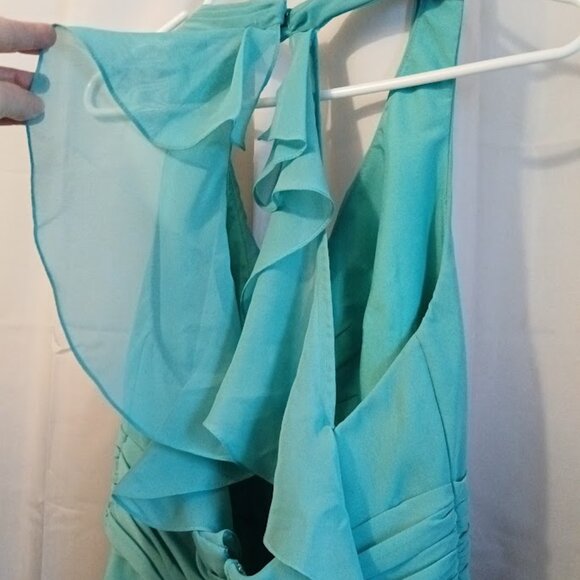 WTOO Formal Dress sz 8 Chiffon Long Halter Minty Turquoise Sexy Spring Wedding - Picture 9 of 11